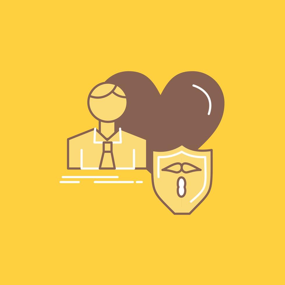 insurance. family. home. protect. heart Flat Line Filled Icon. Beautiful Logo button over yellow background for UI and UX. website or mobile application vector