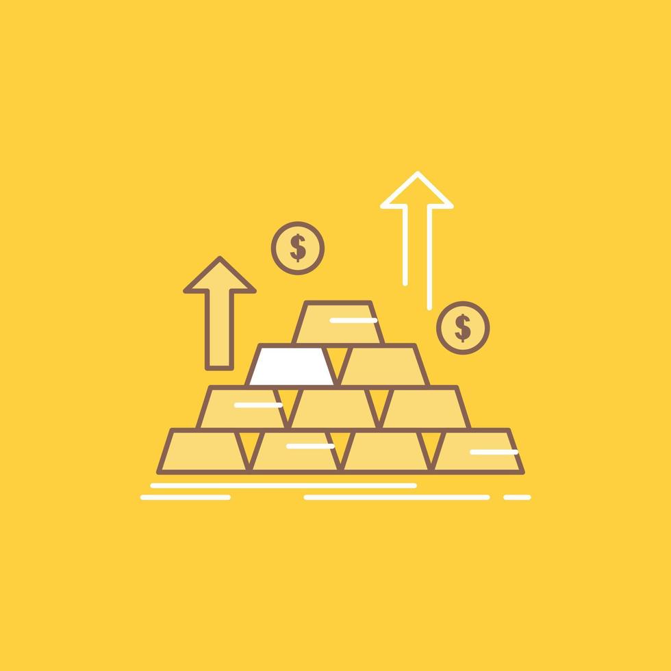 oro. moneda. dinero. dinero. icono lleno de línea plana de crecimiento. hermoso botón de logotipo sobre fondo amarillo para ui y ux. sitio web o aplicación móvil vector