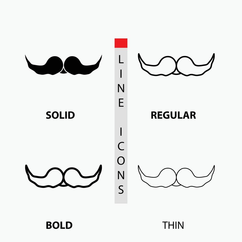 moustache. Hipster. movember. male. men Icon in Thin. Regular. Bold Line and Glyph Style. Vector illustration