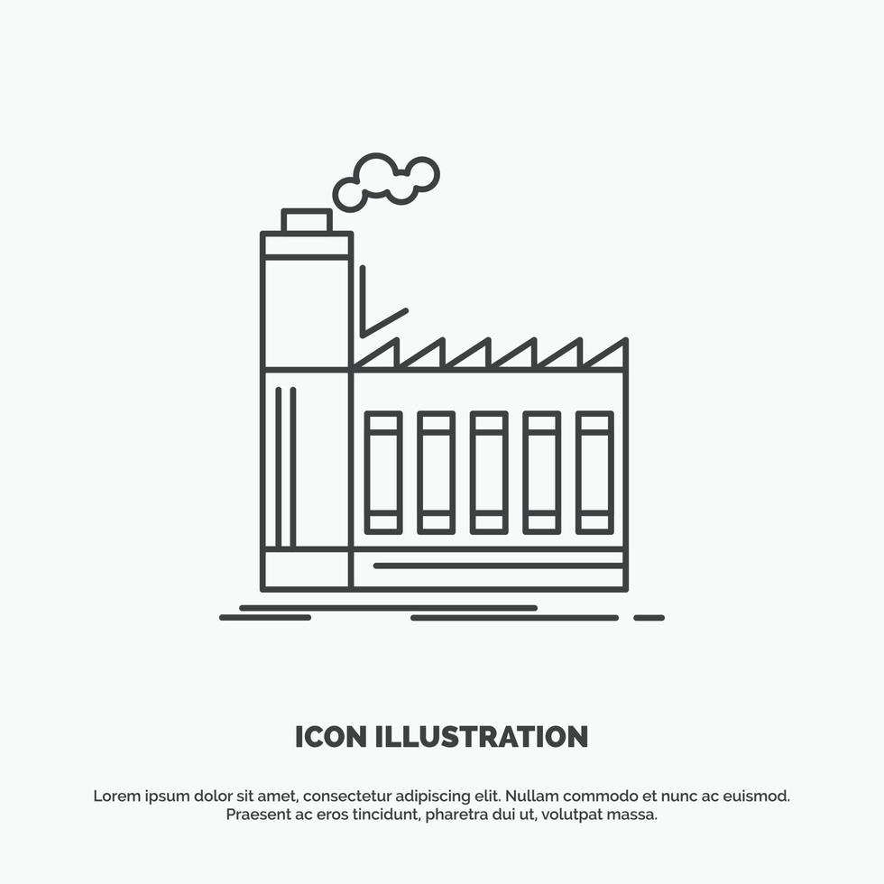 fábrica. industrial. industria. fabricación. icono de producción. símbolo gris vectorial de línea para ui y ux. sitio web o aplicación móvil vector