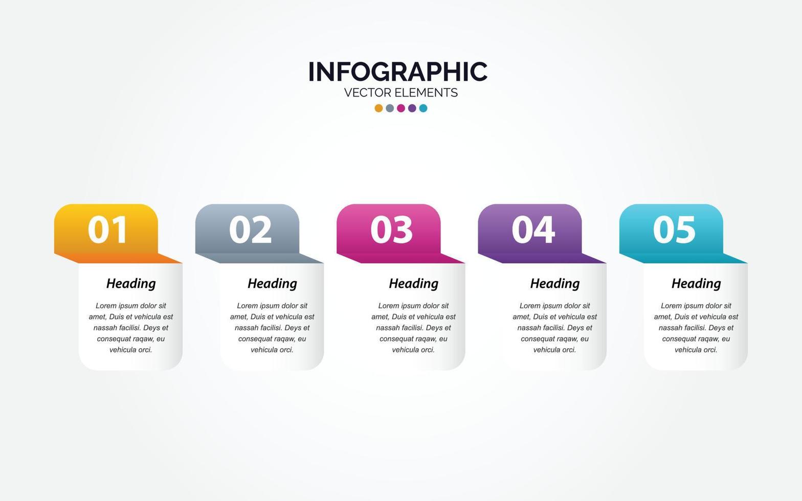 Timeline 5 options Horizontal Infographic for presentations workflow process diagram flow chart report vector