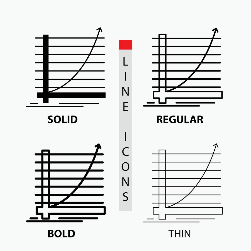 Arrow. chart. curve. experience. goal Icon in Thin. Regular. Bold Line and Glyph Style. Vector illustration
