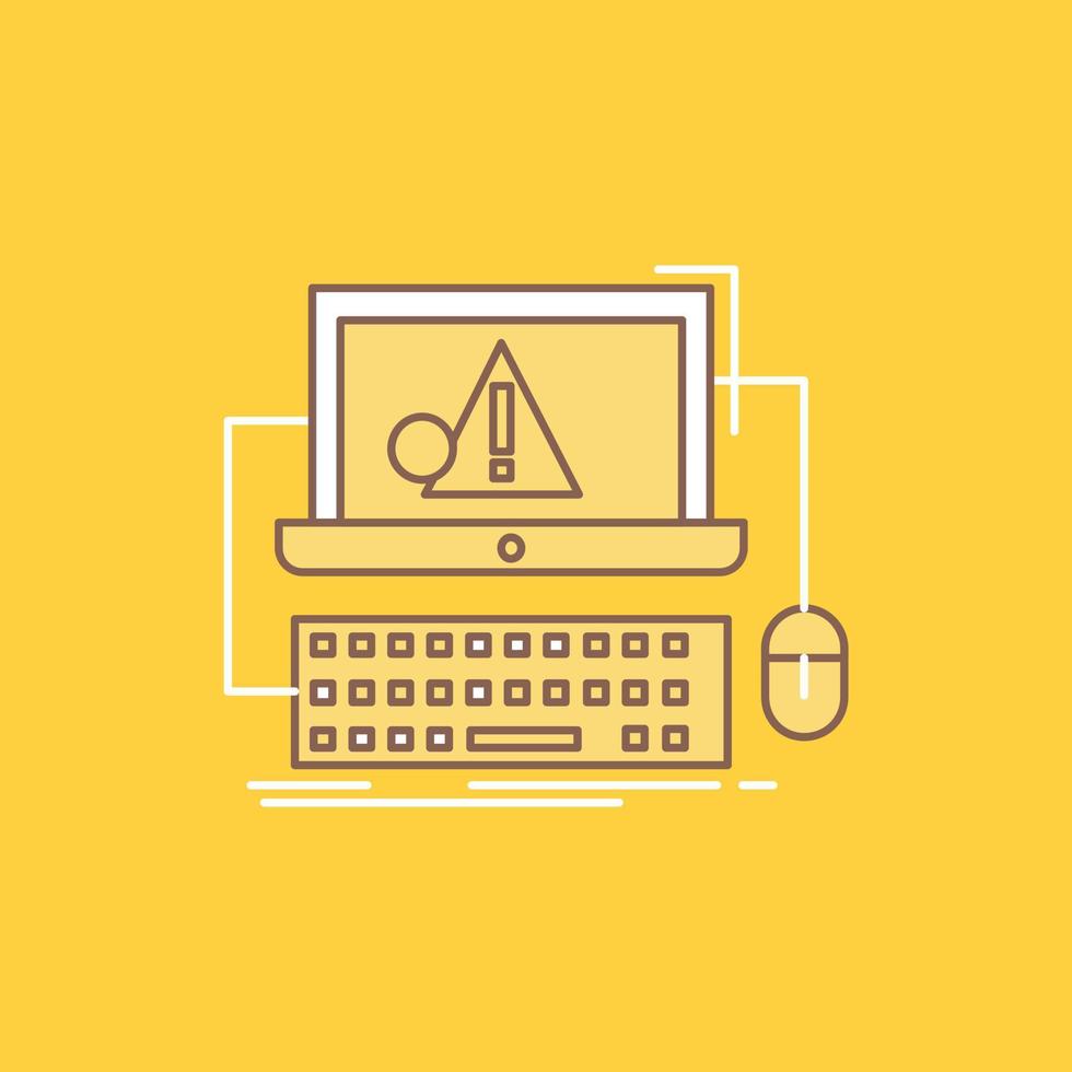 computadora. choque. error. falla. icono lleno de línea plana del sistema. hermoso botón de logotipo sobre fondo amarillo para ui y ux. sitio web o aplicación móvil vector