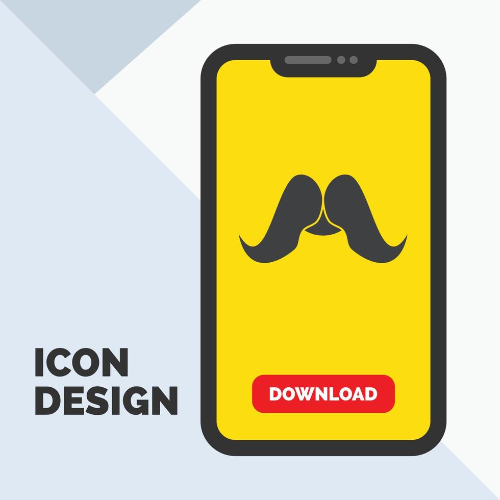 moustache. Hipster. movember. male. men Glyph Icon in Mobile for Download Page. Yellow Background vector