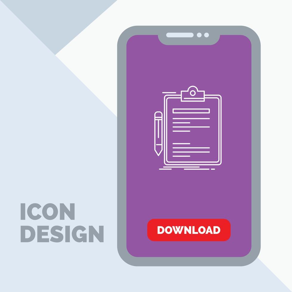 Contract. check. Business. done. clip board Line Icon in Mobile for Download Page vector