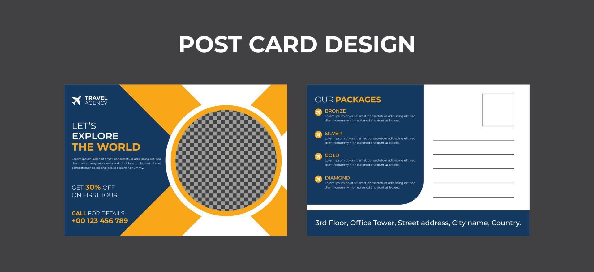 Tourism, Travel agency postcard design vector template with various colors, tourist EDDM post card design for your company.