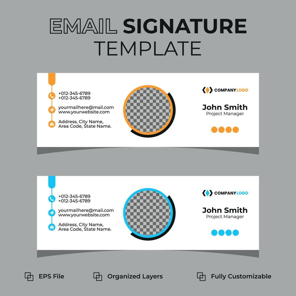 Corporate modern email signature or email footer and personal social media cover design, flat, abstract, modern, and minimal template with dark blue, yellow, black colors, vector illustration layout.