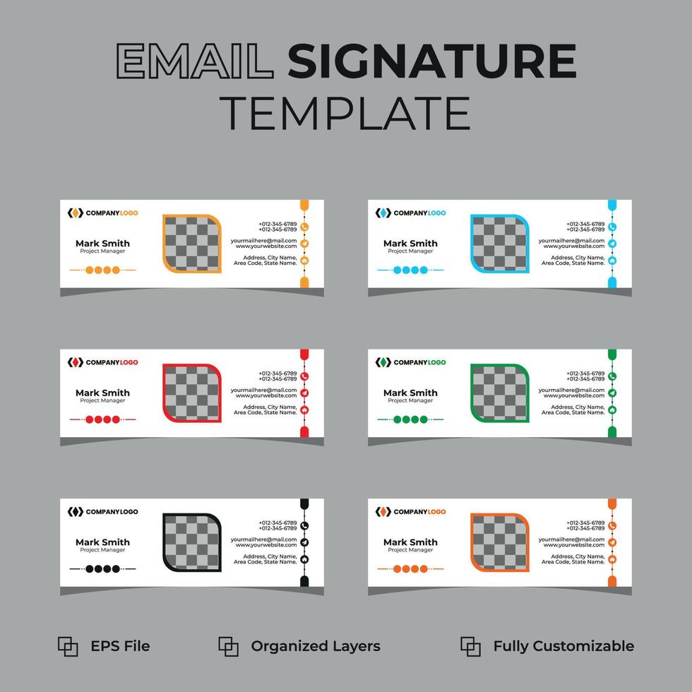 Corporate modern email signature or email footer and personal social media cover design, flat, abstract, modern, and minimal template with dark blue, yellow, black colors, vector illustration layout.
