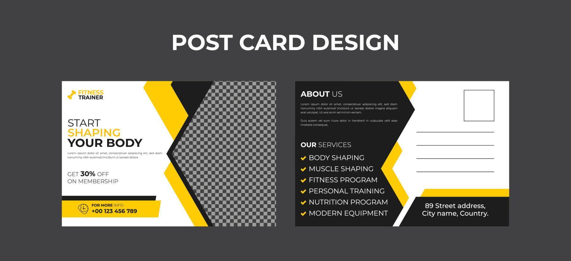 Gym Center or Fitness center promotional vector postcard design ...