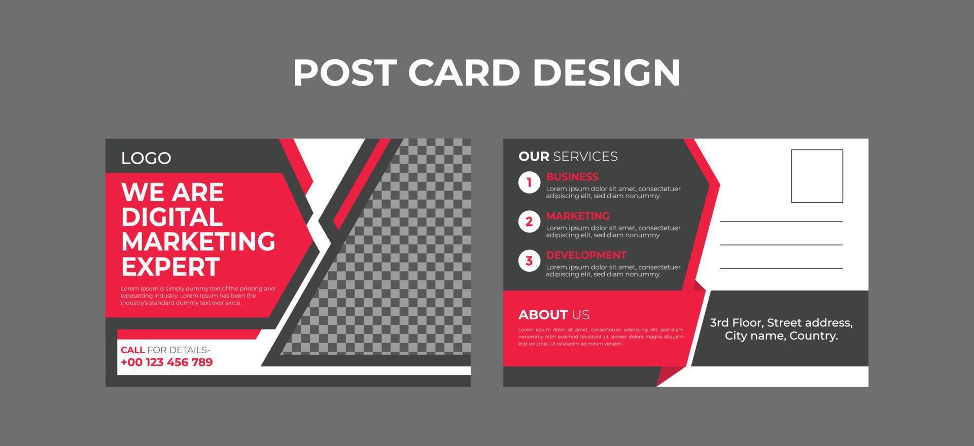 plantilla de vector premium de diseño de postal corporativa profesional azul, negro y rojo o tarjeta postal eddm para su agencia de negocios e impresión.