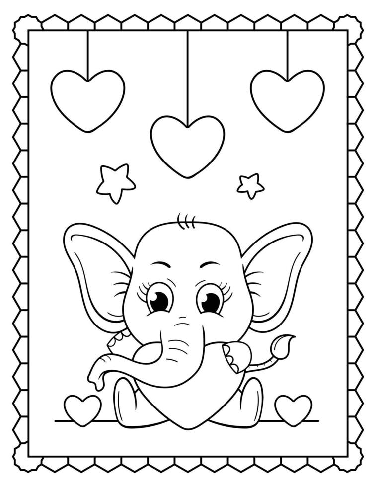 Baby Elephant Coloring Page, Cute elephant Line art. Elephant Line art Drawing vector