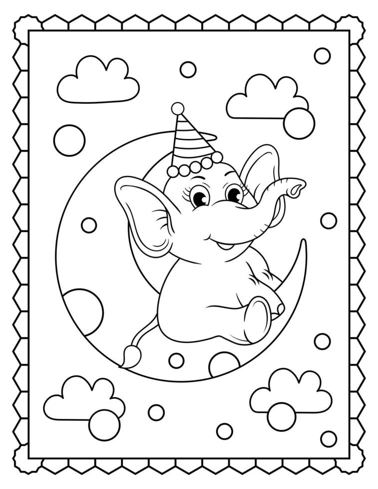 Baby Elephant Coloring Page, Cute elephant Line art. Elephant Line art Drawing vector