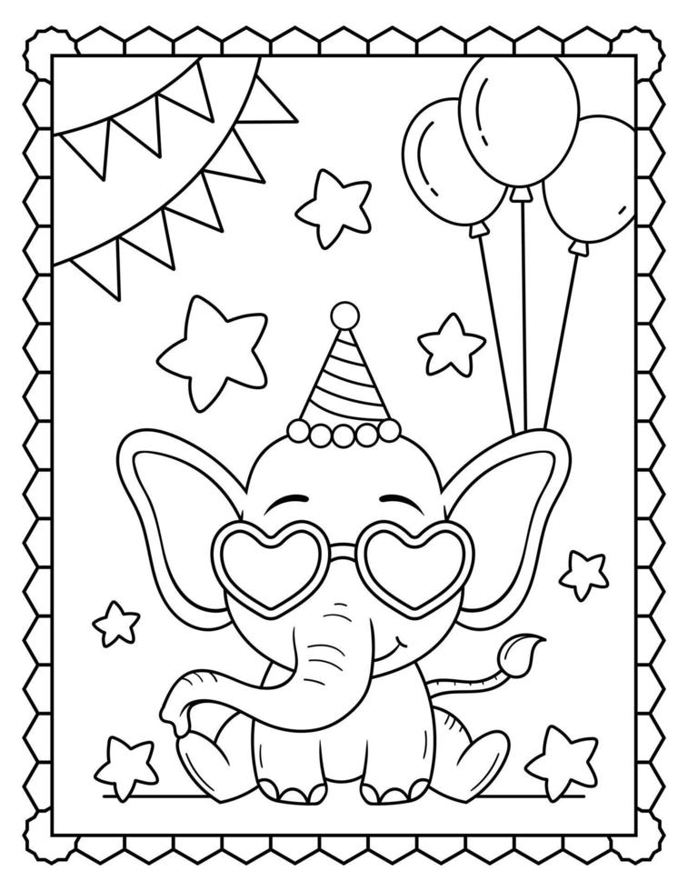 Baby Elephant Coloring Page, Cute elephant Line art. Elephant Line art Drawing vector