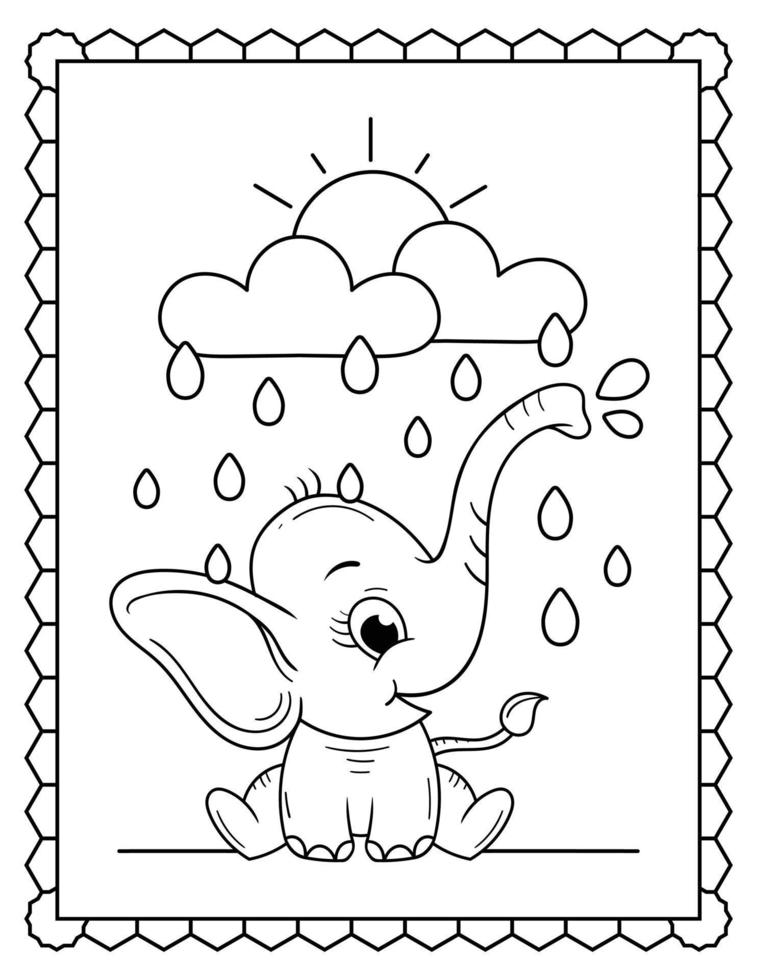 Baby Elephant Coloring Page, Cute elephant Line art. Elephant Line art Drawing vector