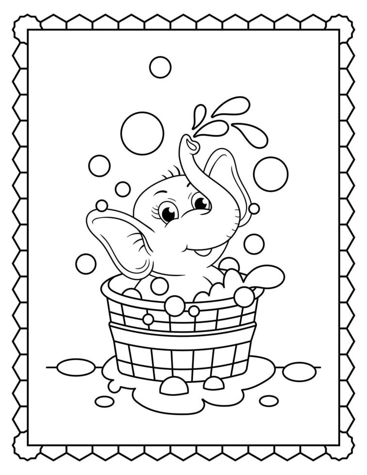 Baby Elephant Coloring Page, Cute elephant Line art. Elephant Line art Drawing vector