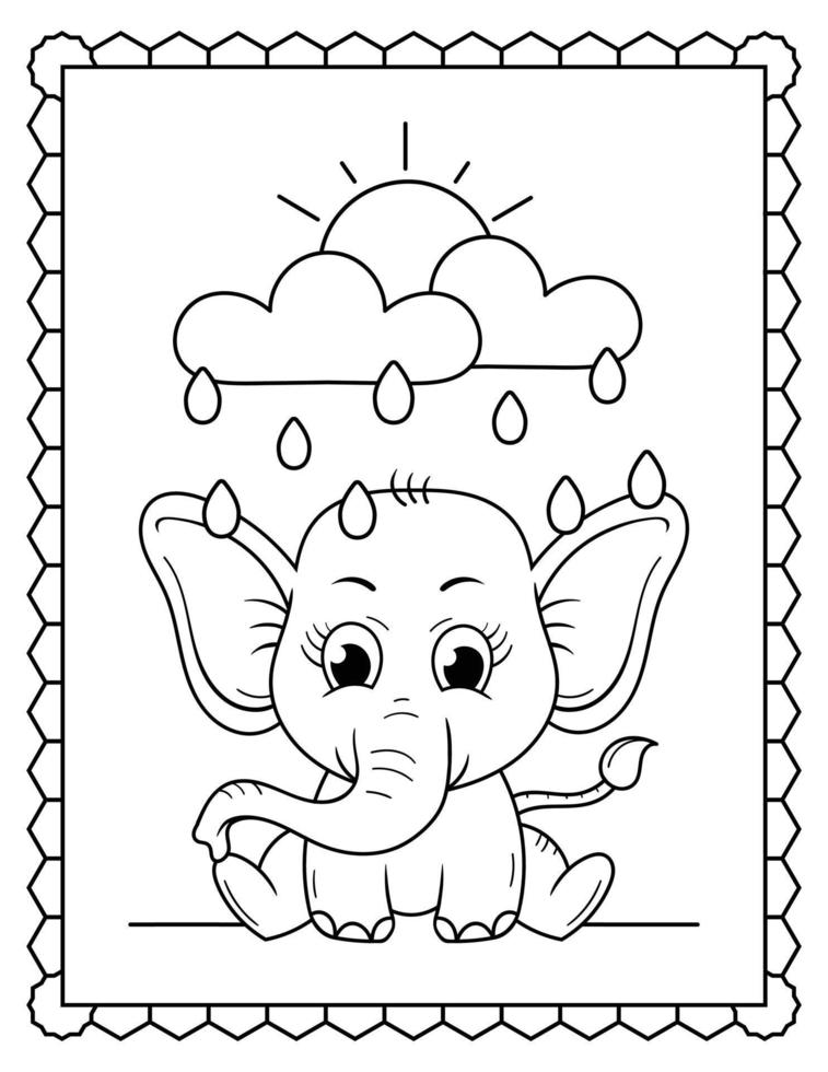 Baby Elephant Coloring Page, Cute elephant Line art. Elephant Line art Drawing vector