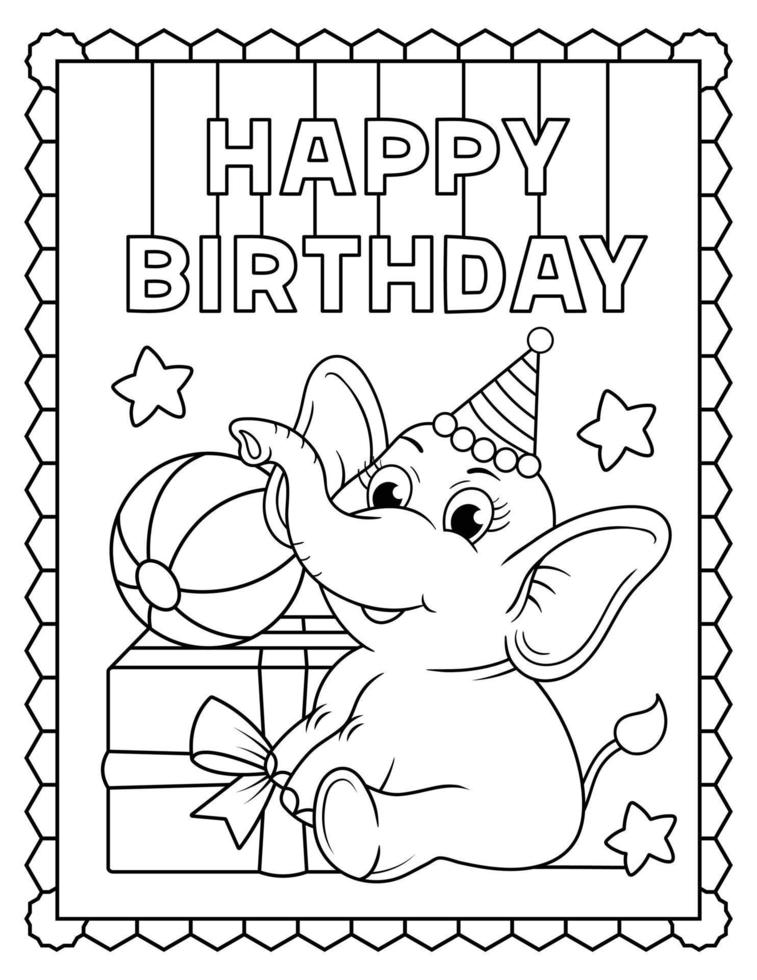 Baby Elephant Coloring Page, Cute elephant Line art. Elephant Line art Drawing vector