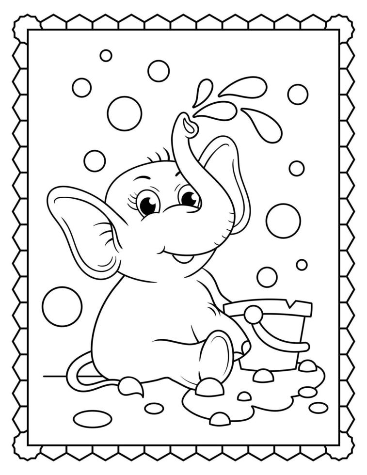 Baby Elephant Coloring Page, Cute elephant Line art. Elephant Line art Drawing vector