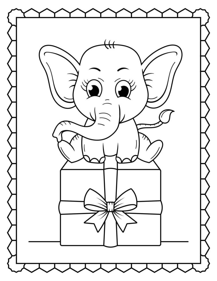 Baby Elephant Coloring Page, Cute elephant Line art. Elephant Line art Drawing vector