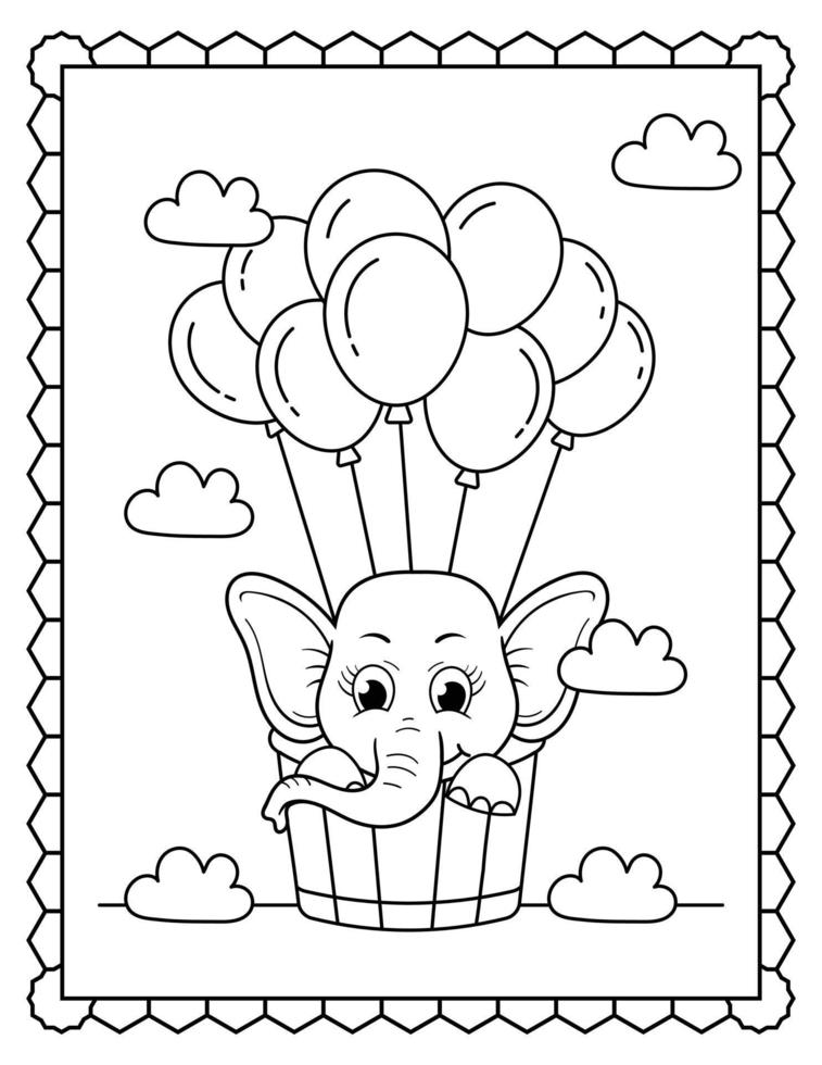 Baby Elephant Coloring Page, Cute elephant Line art. Elephant Line art Drawing vector