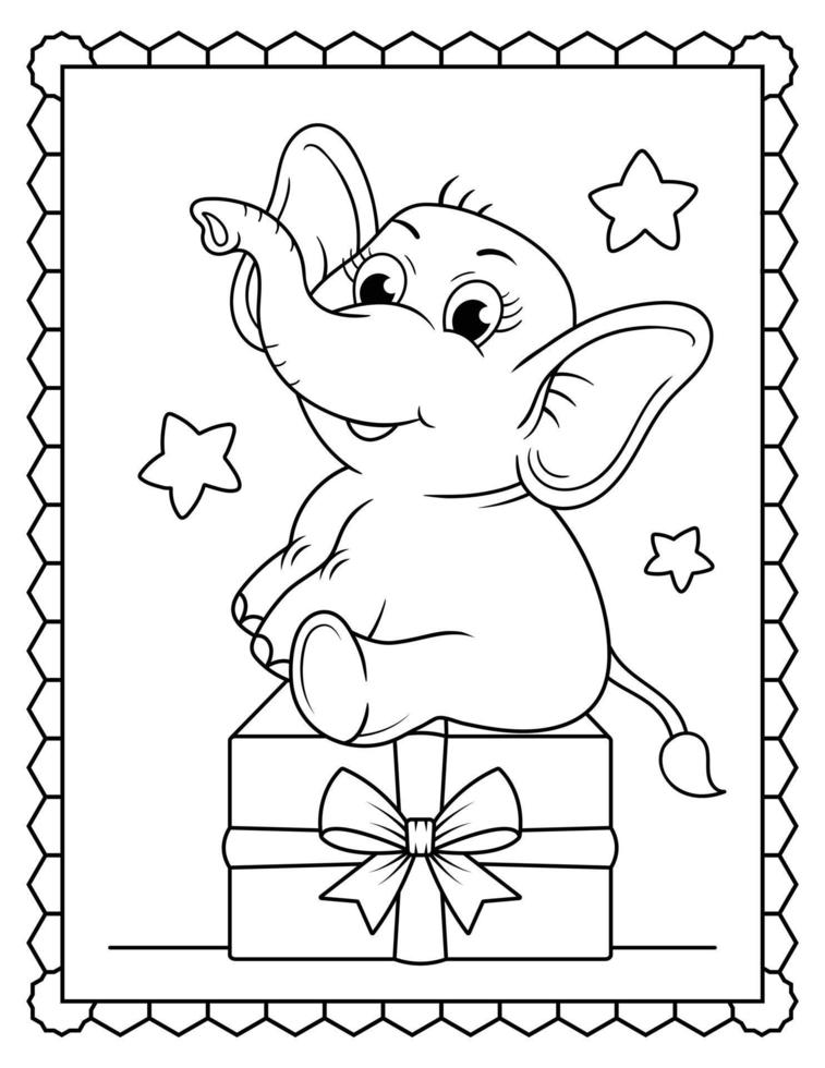 Baby Elephant Coloring Page, Cute elephant Line art. Elephant Line art Drawing vector