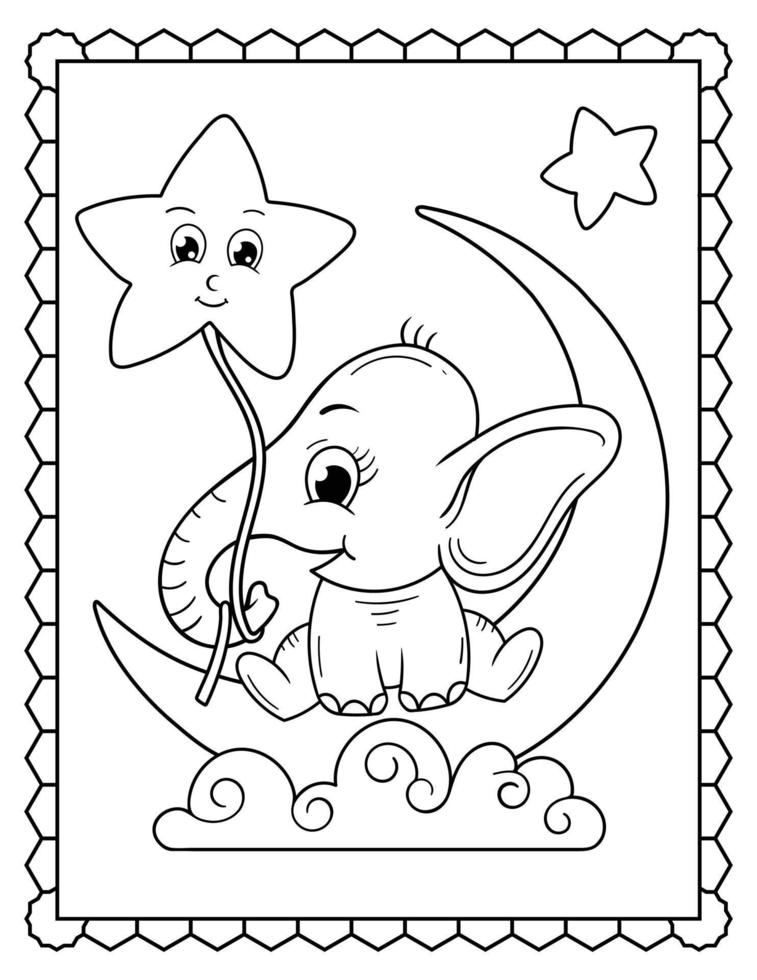 Baby Elephant Coloring Page, Cute elephant Line art. Elephant Line art