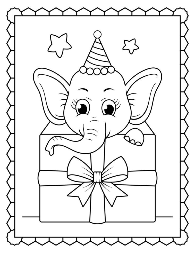 Baby Elephant Coloring Page, Cute elephant Line art. Elephant Line art Drawing vector