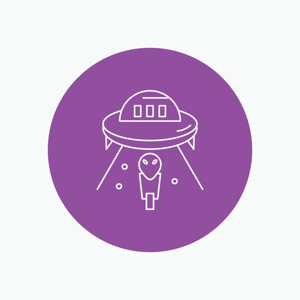 alien. space. ufo. spaceship. mars White Line Icon in Circle background. vector icon illustration