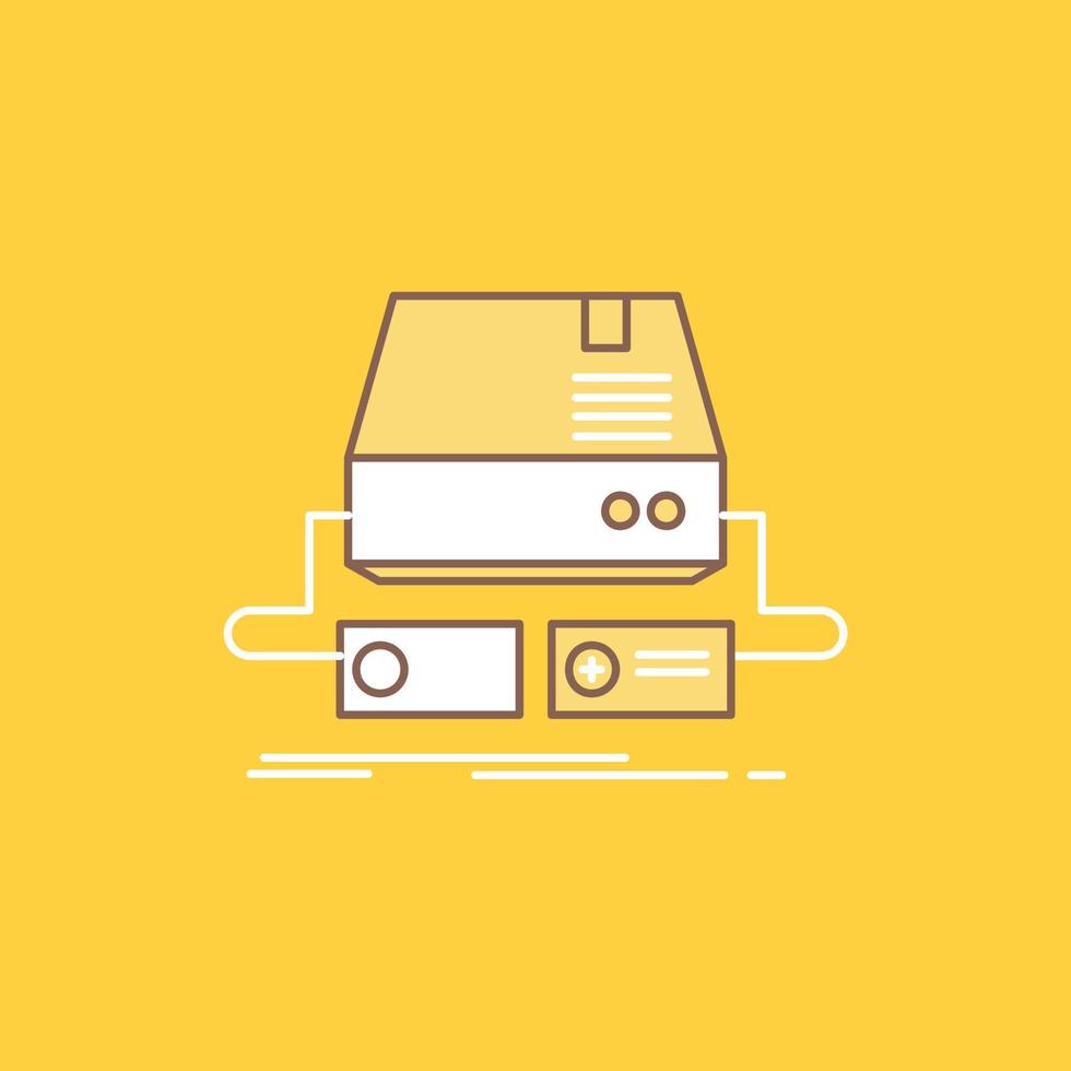 Console. game. gaming. pad. drive Flat Line Filled Icon. Beautiful Logo button over yellow background for UI and UX. website or mobile application vector