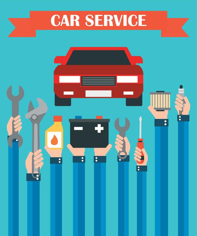 Car service concept vector design  flat ,with hands