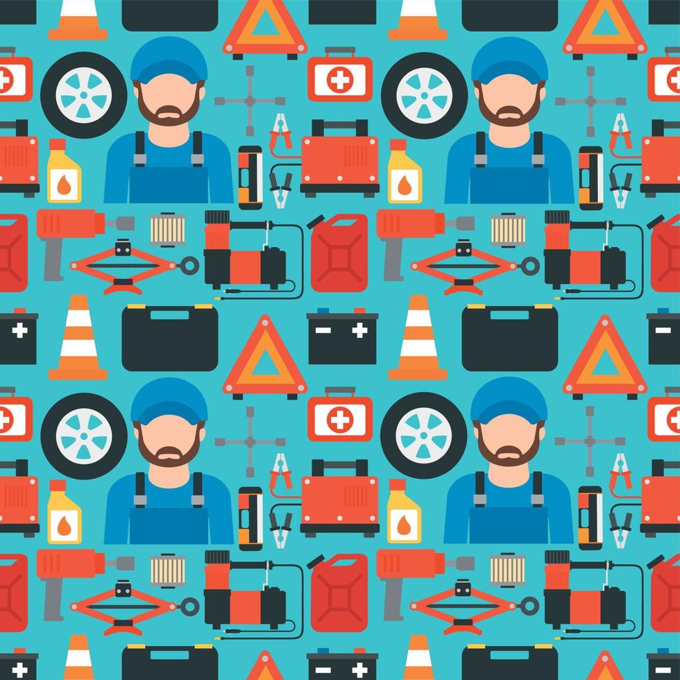 Car service seamless flat  with mechanic vector