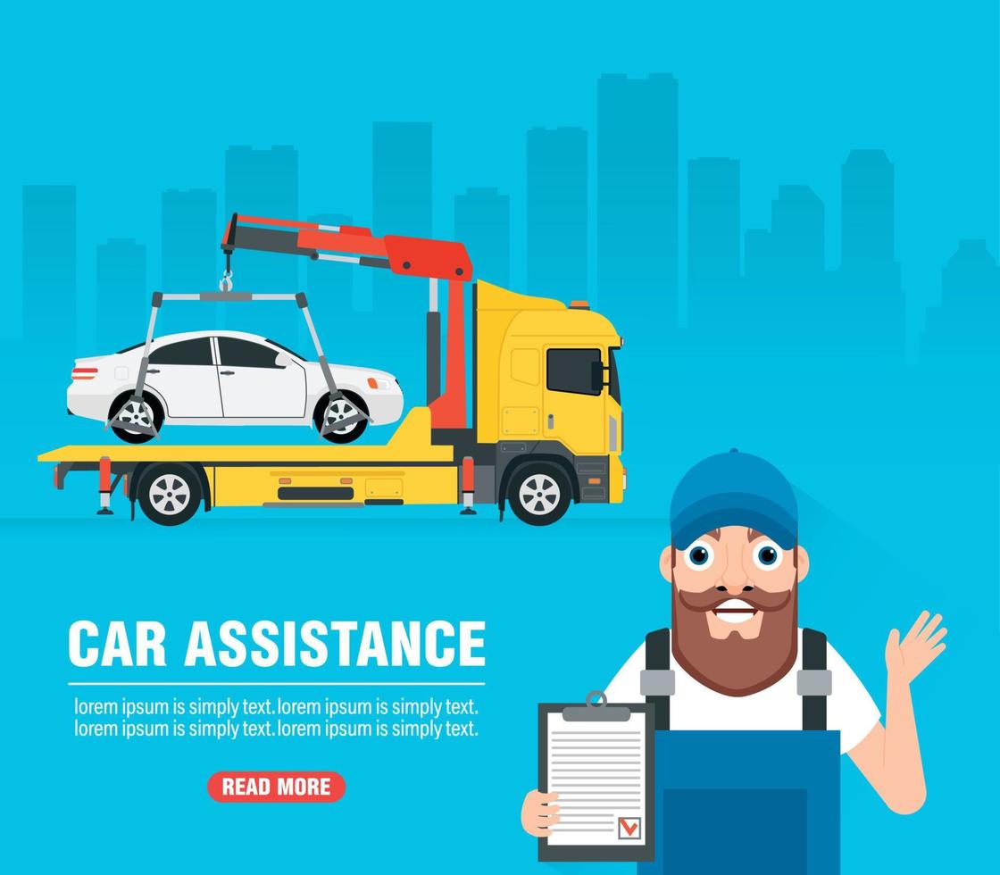 Car service. Car assistance concept design flat banner vector