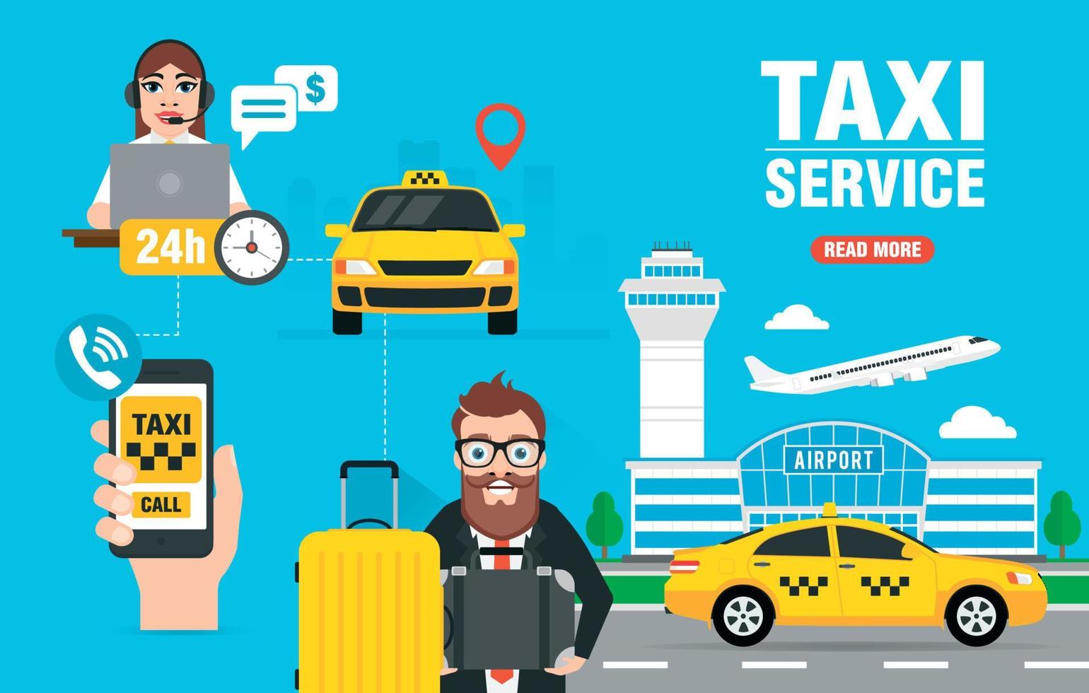 plano de diseño de concepto de servicio de taxi en línea. estación de tren del aeropuerto vector