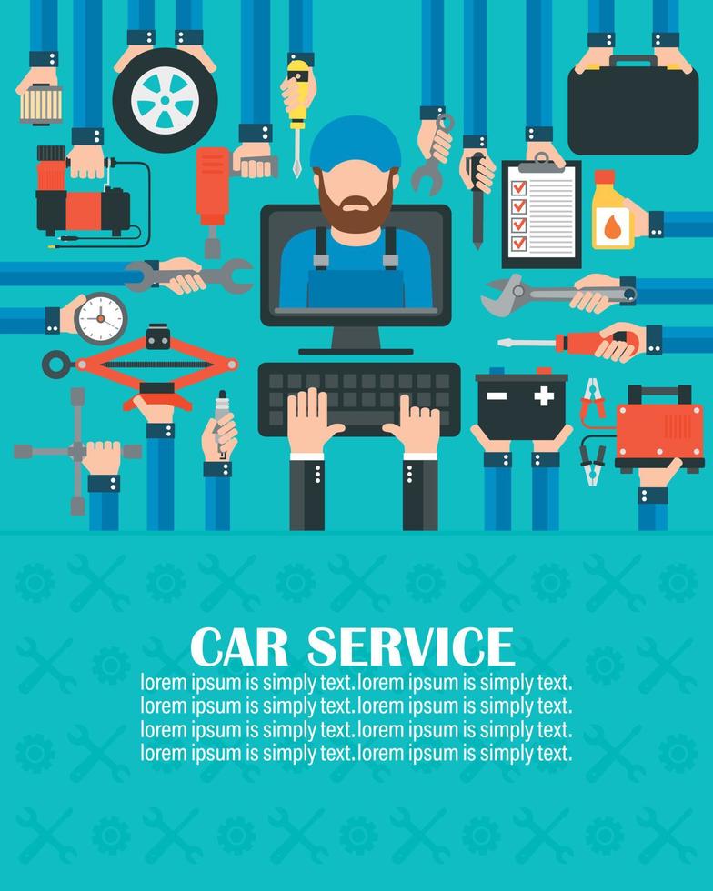 Car service computer online set with Mechanic flat design.lorem ipsum is simply text vector
