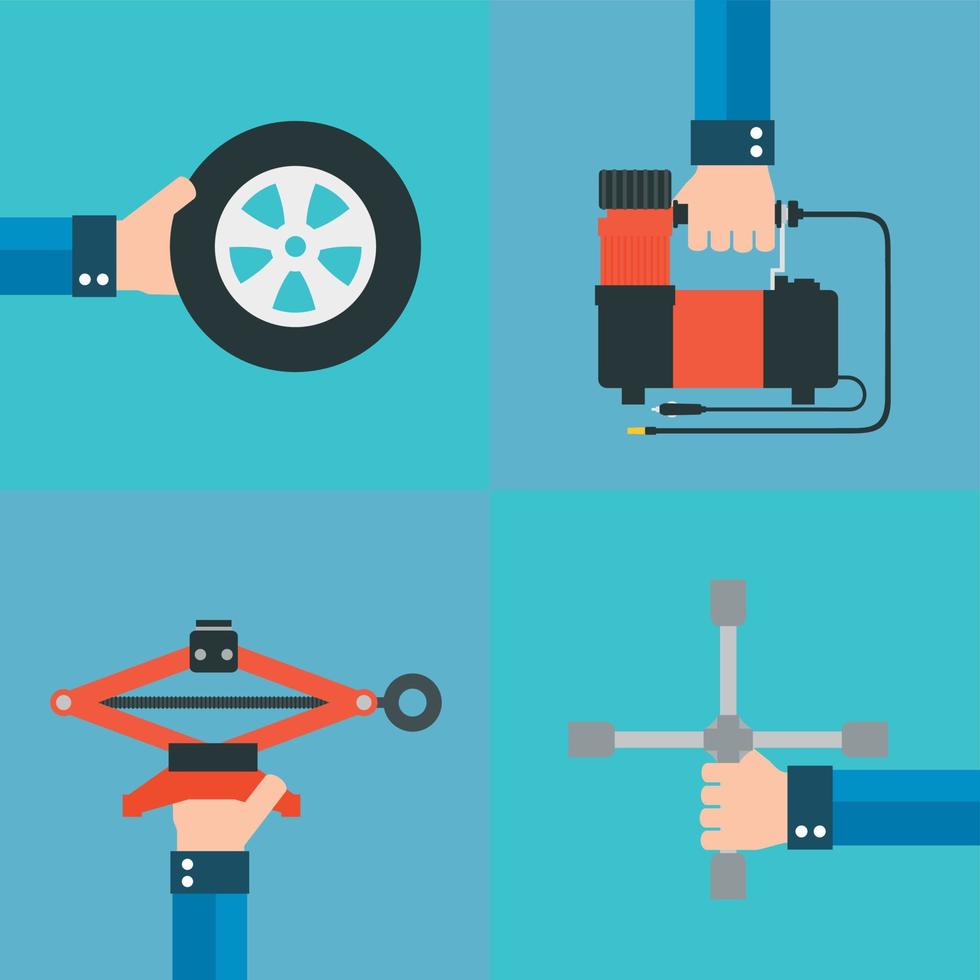 Repair of automobile wheels flat design vector