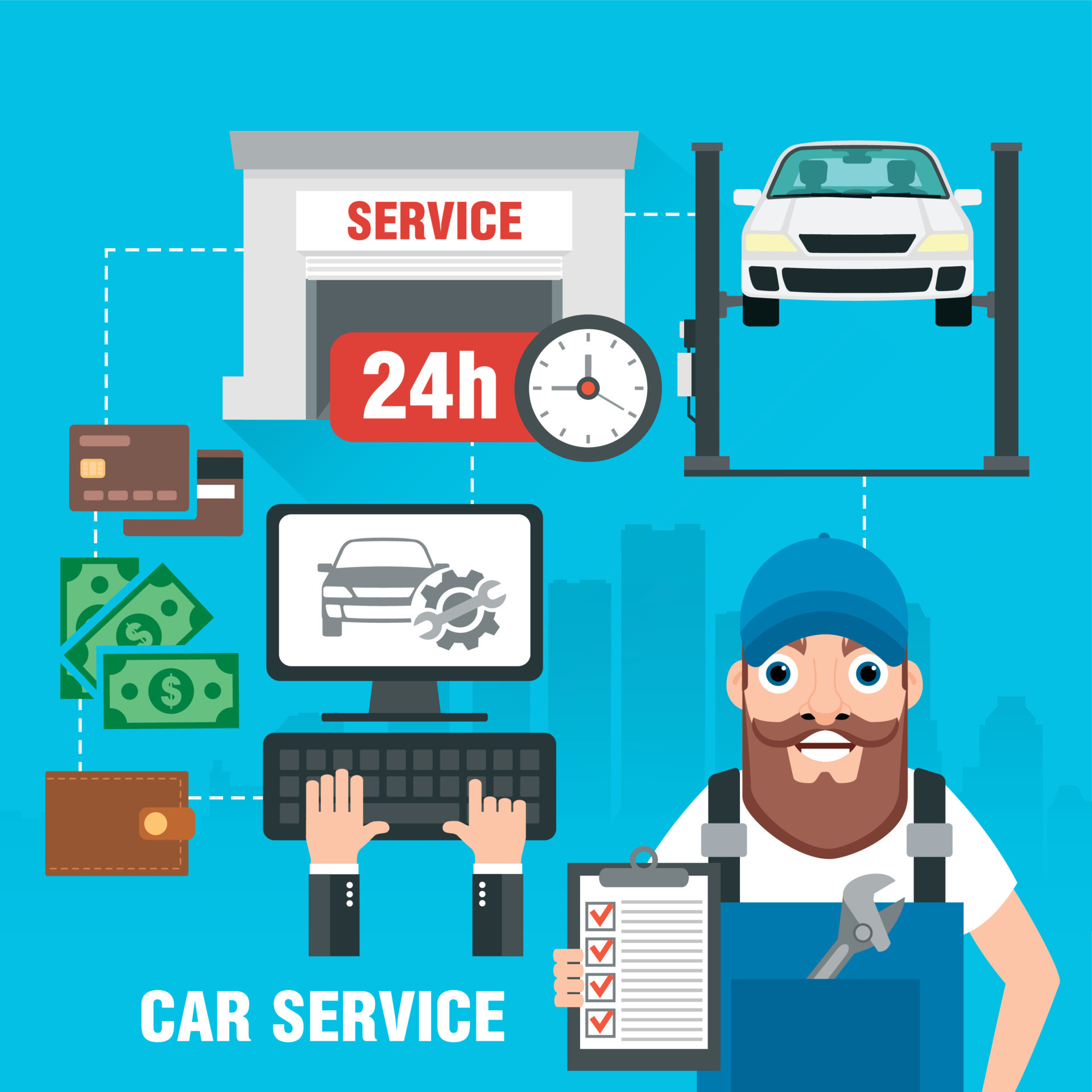 Car Service A Web Application On A Computer Online Car Service Concept 