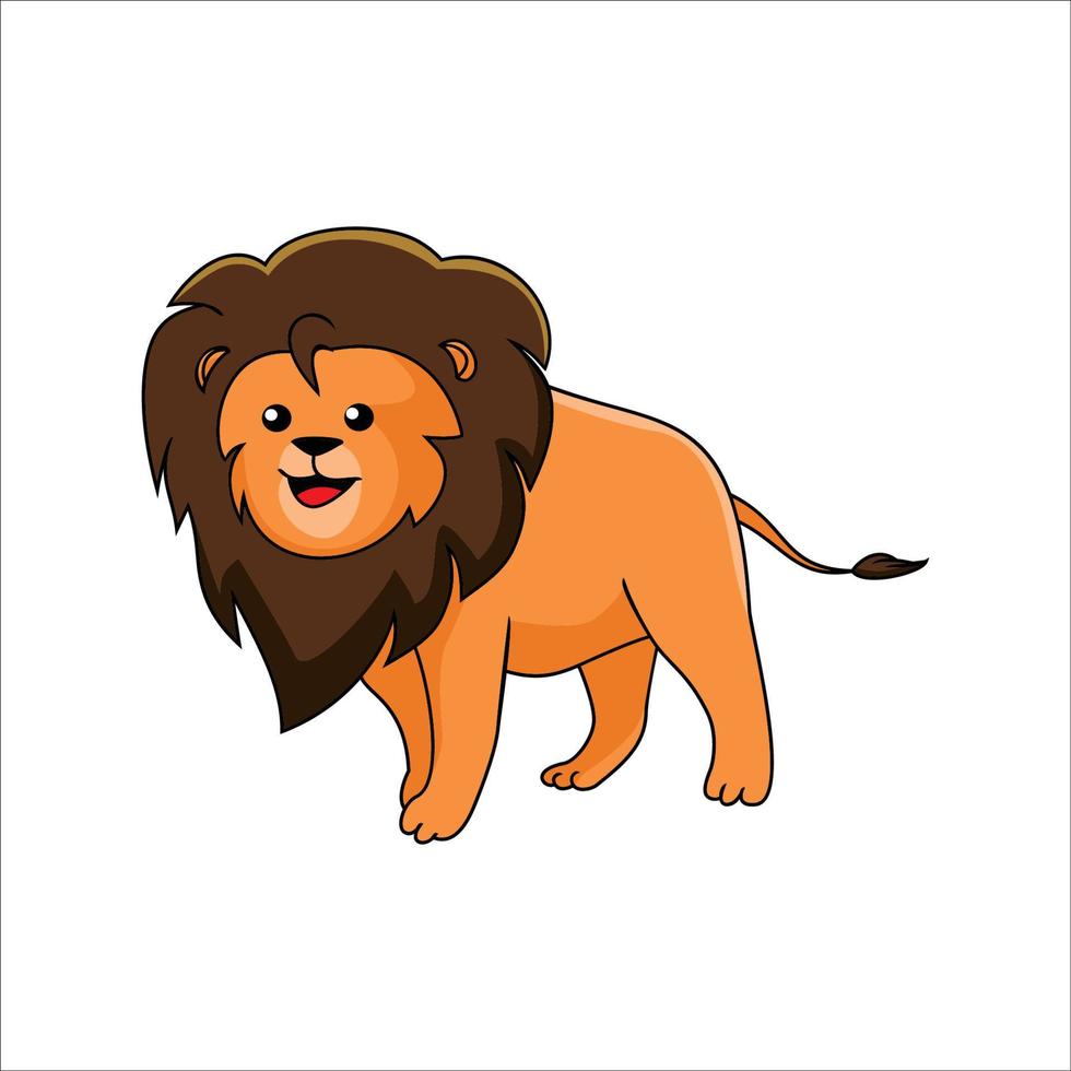 cute lion cartoon design illustration. wild animal icon, sign, and symbol vector