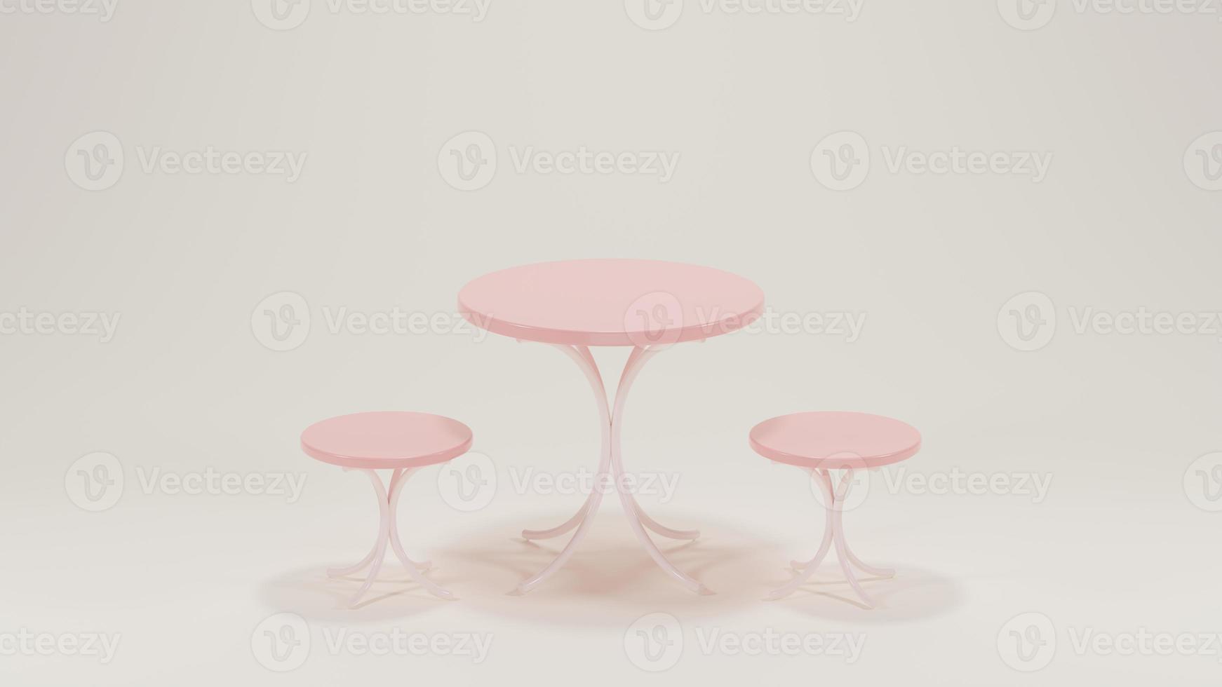 Round pastel modern minimal table set with chairs. mock up minimal interior design concept with copy space 3d rendering 3d illustration. photo
