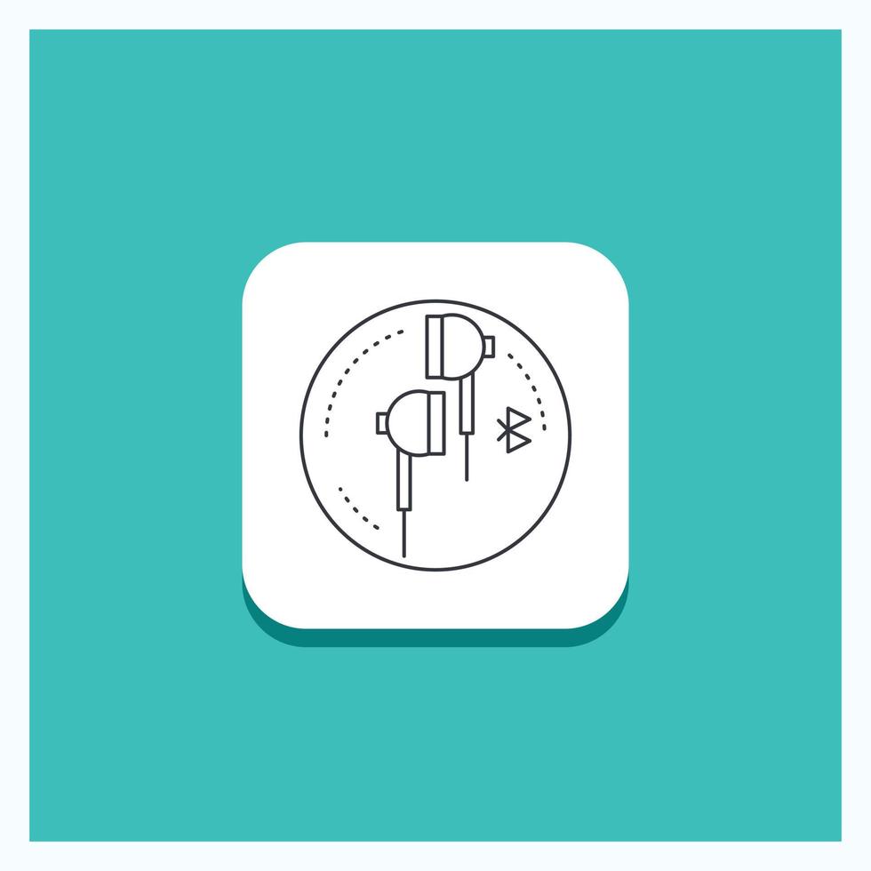 Round Button for Headphone. ear. phone. bluetooth. music Line icon Turquoise Background vector