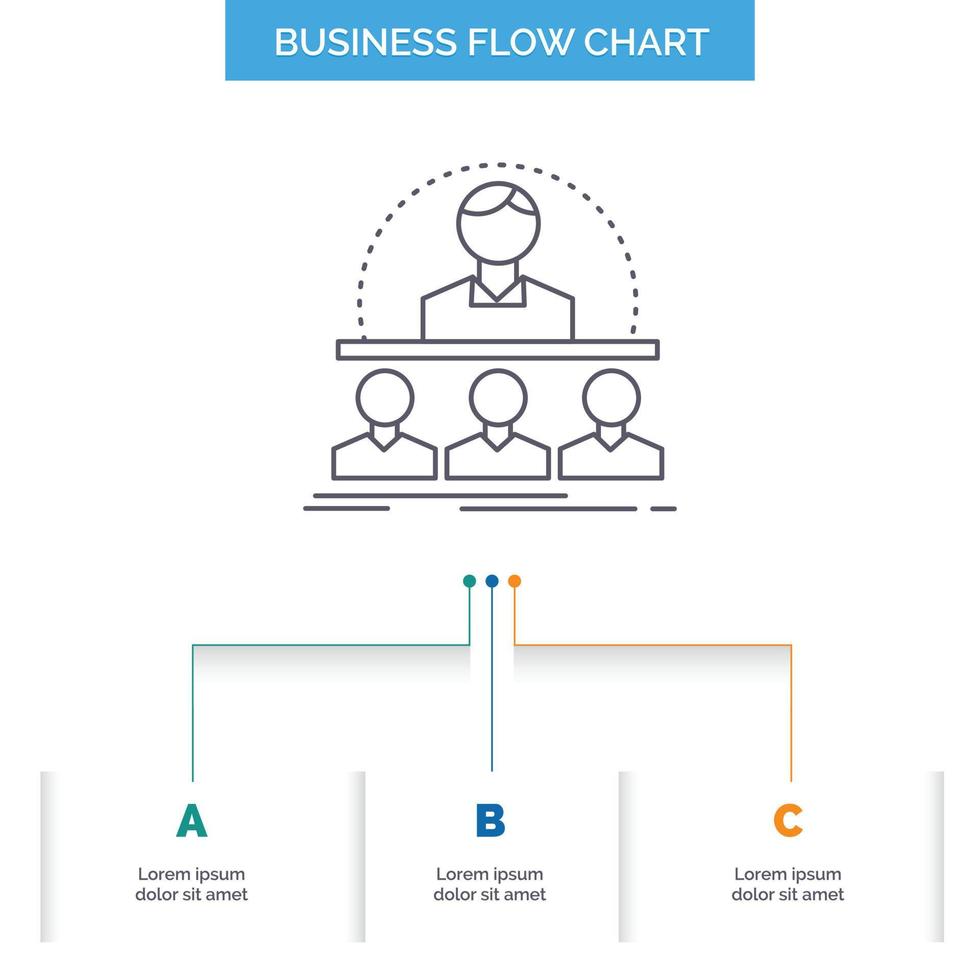 negocio. entrenador. curso. instructor. asesorar el diseño de diagramas de flujo de negocios con 3 pasos. icono de línea para el lugar de plantilla de fondo de presentación para texto vector