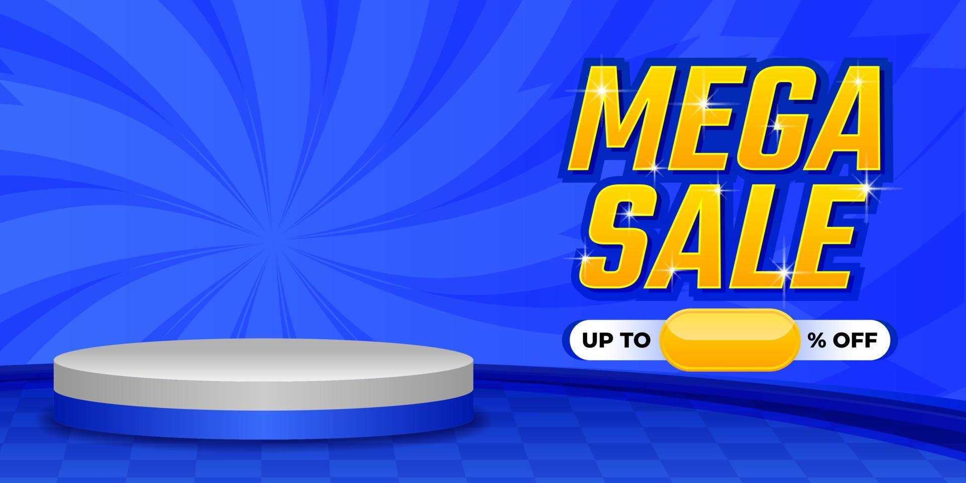 Mega Sale background template with podium display, Special offer and discount promotion in blue color vector