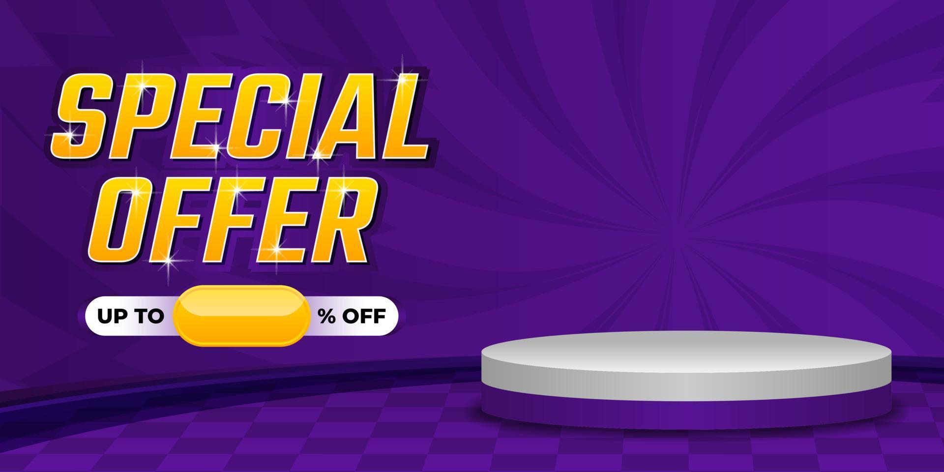 Special Offer Sale background template with podium display, Special offer and discount promotion in purple color vector