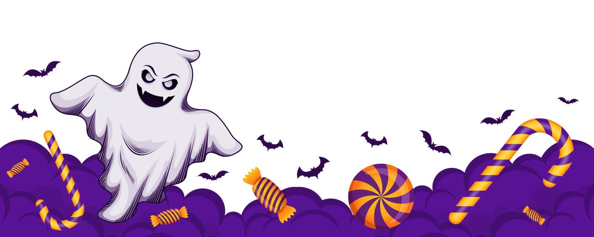 Halloween background template element with ghost and candy vector, happy halloween background for business retail sale promotion, banner, poster, social media, feed, invitation vector