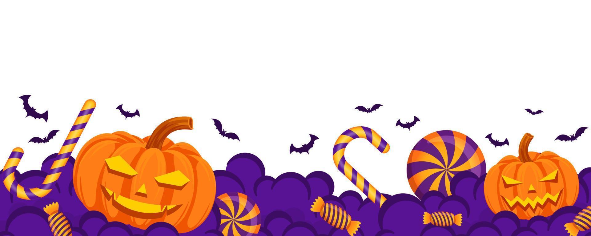 Halloween background template element with pumpkin and candy vector, happy halloween background for business retail sale promotion, banner, poster, social media, feed, invitation vector