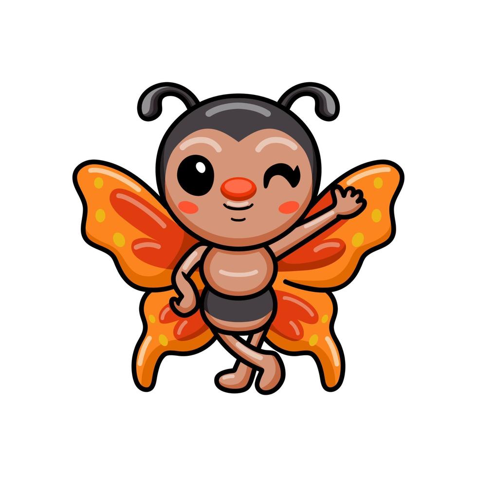 Cute little butterfly cartoon waving hand vector