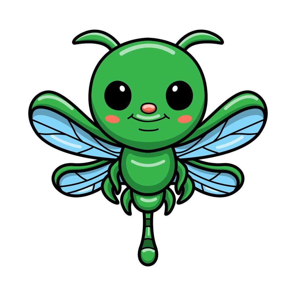 Cute little green dragonfly cartoon vector