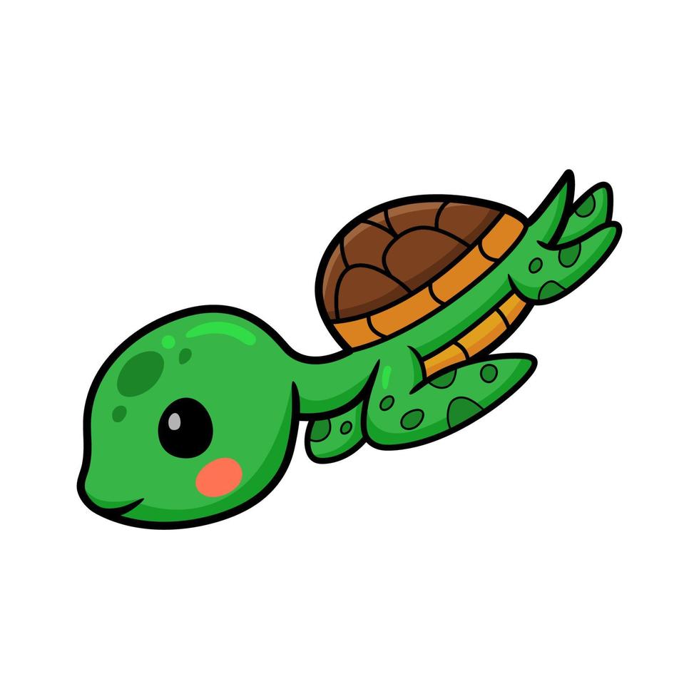 linda pequeña tortuga de dibujos animados nadando vector