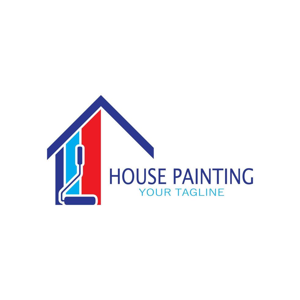 logo icono ilustración pintura de la casa con una mezcla de cepillos y rodillos para el diseño de la pintura de la pared de la casa, casa minimalista, pintura, interior, construcción, negocio inmobiliario, papel pintado, concepto vectorial vector