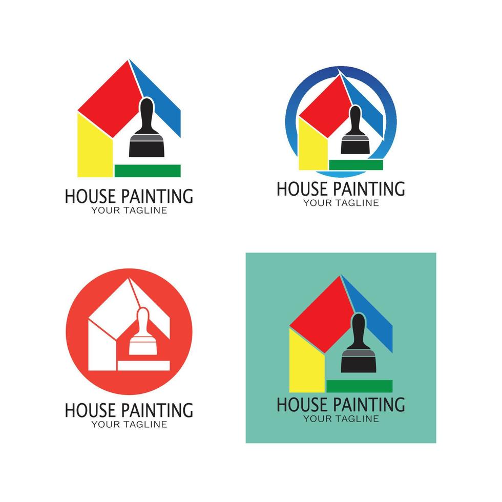 logo icono ilustración pintura de la casa con una mezcla de cepillos y rodillos para el diseño de la pintura de la pared de la casa, casa minimalista, pintura, interior, construcción, negocio inmobiliario, papel pintado, concepto vectorial vector