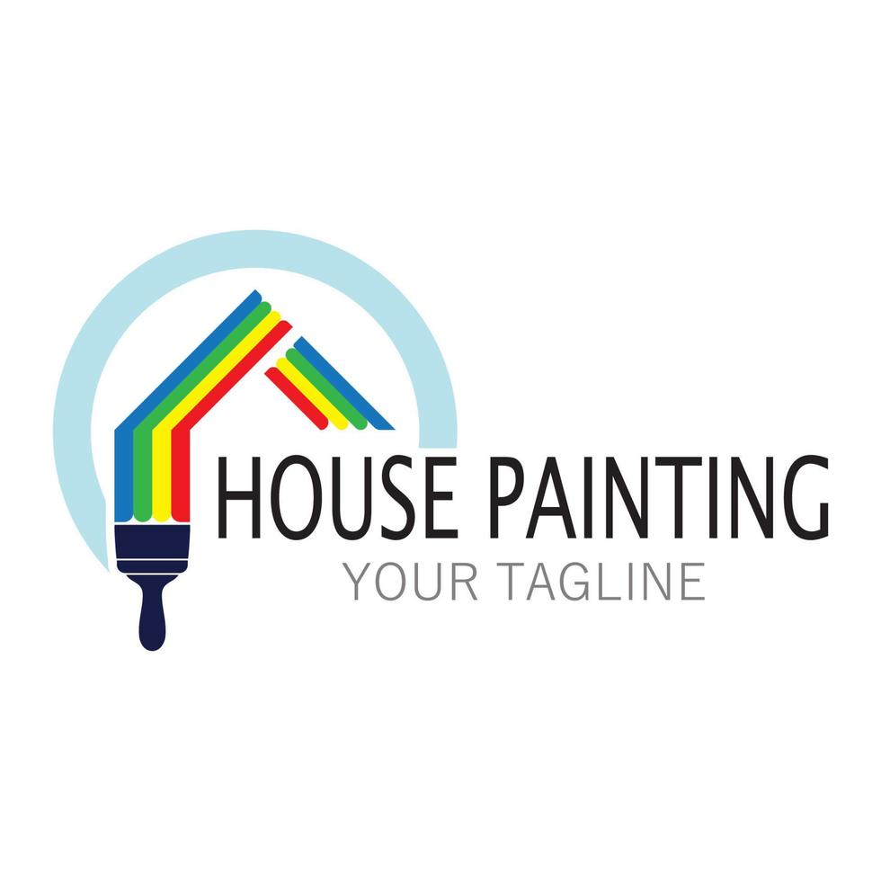 logo icono ilustración pintura de la casa con una mezcla de cepillos y rodillos para el diseño de la pintura de la pared de la casa, casa minimalista, pintura, interior, construcción, negocio inmobiliario, papel pintado, concepto vectorial vector